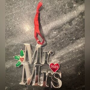 Silver 'Mr & Mrs' Holiday Ornament with Red and Green Accents